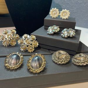 5 Pairs Vintage Earrings - 4 Clip 1 Screw back Glass Rhinestone AB